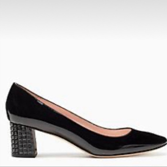 Style EGDE! Kate Spade NY- DANIKA- Black/Patent Crystal-stud block heels 9.5M - Picture 2 of 11